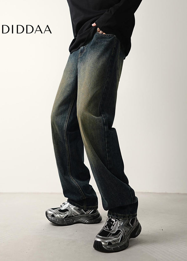 Dark Vintage Blue Distressed Loose Straight Jeans - Men’s Jeans