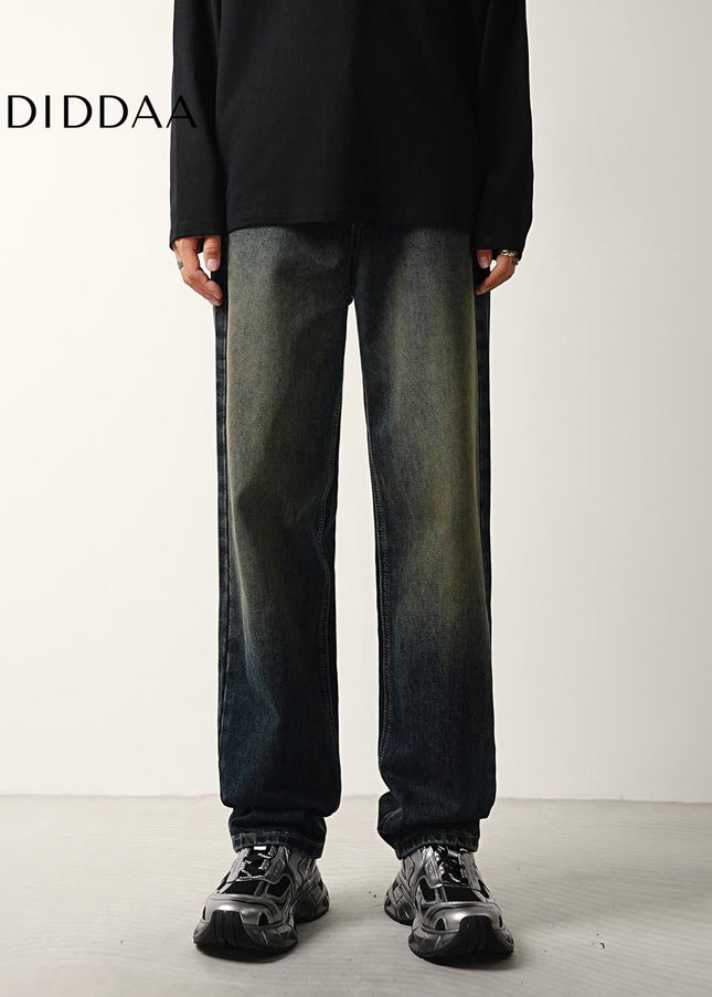 Dark Vintage Blue Distressed Loose Straight Jeans - Men’s Jeans