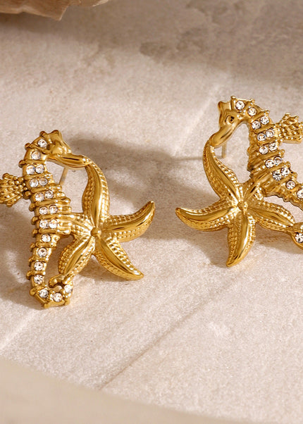 Jieding Marine Stainless Steel Stud Earrings Niche Premium Earrings Titanium Steel Starfish Earrings European and American Cross-border Rings