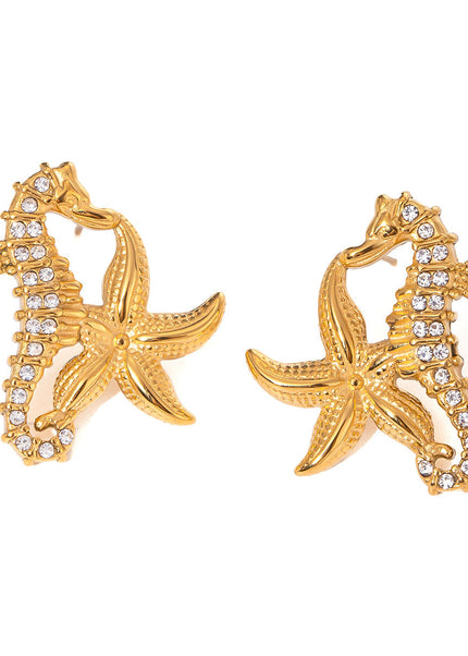 Jieding Marine Stainless Steel Stud Earrings Niche Premium Earrings Titanium Steel Starfish Earrings European and American Cross-border Rings