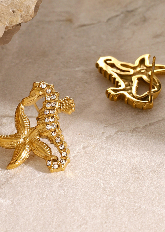 Jieding Marine Stainless Steel Stud Earrings Niche Premium Earrings Titanium Steel Starfish Earrings European and American Cross-border Rings