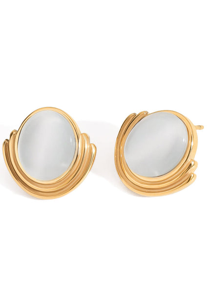 Jieding cross-border opal, titanium steel stud earrings, women's light luxury, high-end earrings, niche design earrings, stainless steel jewelry