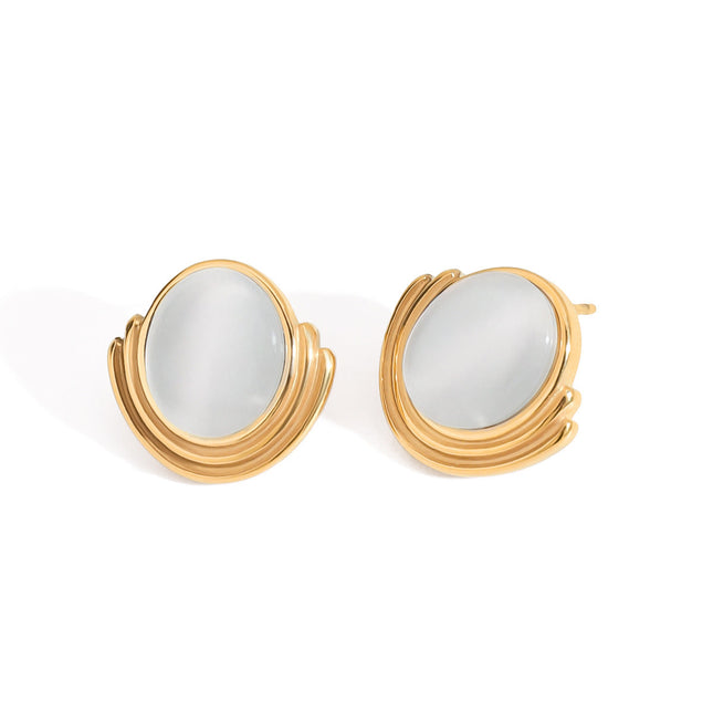 Jieding cross-border opal, titanium steel stud earrings, women's light luxury, high-end earrings, niche design earrings, stainless steel jewelry