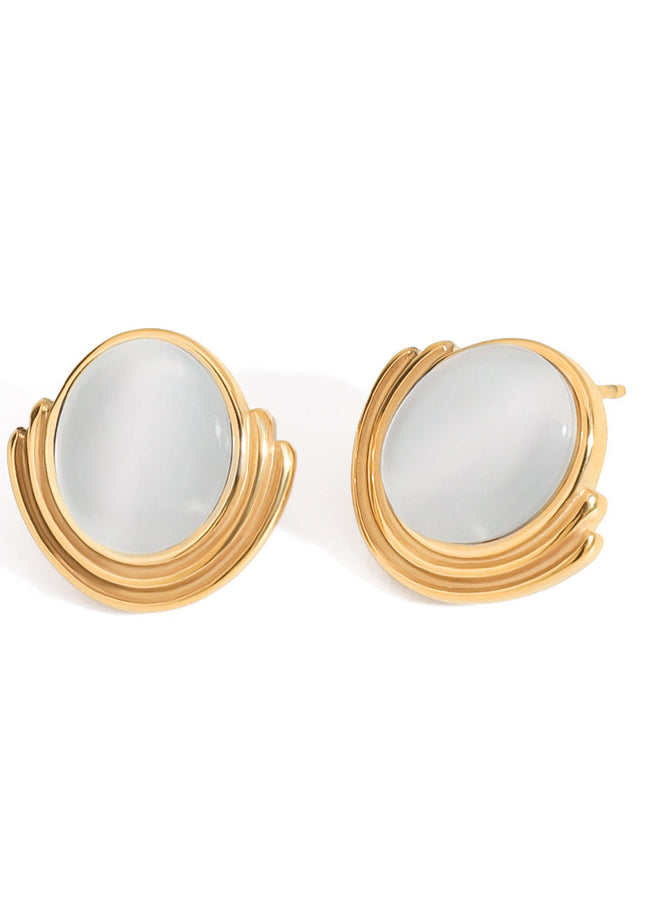 Jieding cross-border opal, titanium steel stud earrings, women's light luxury, high-end earrings, niche design earrings, stainless steel jewelry