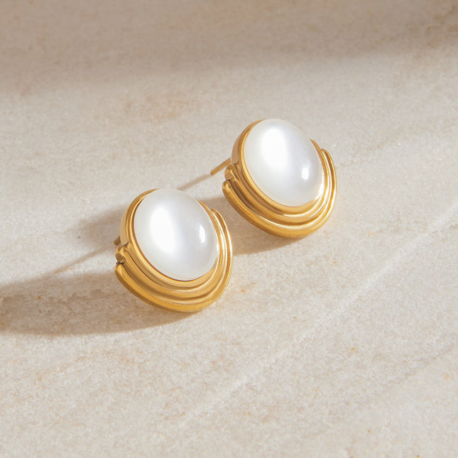 Jieding cross-border opal, titanium steel stud earrings, women's light luxury, high-end earrings, niche design earrings, stainless steel jewelry