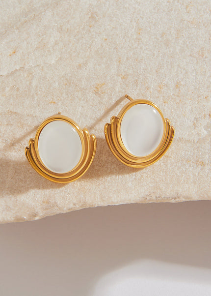 Jieding cross-border opal, titanium steel stud earrings, women's light luxury, high-end earrings, niche design earrings, stainless steel jewelry