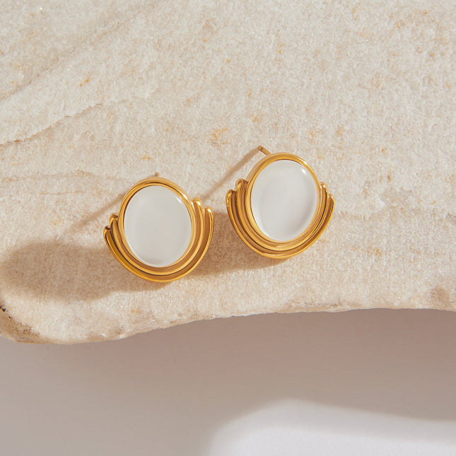 Jieding cross-border opal, titanium steel stud earrings, women's light luxury, high-end earrings, niche design earrings, stainless steel jewelry