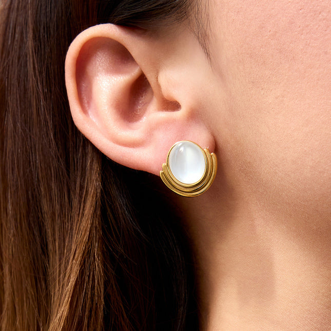 Jieding cross-border opal, titanium steel stud earrings, women's light luxury, high-end earrings, niche design earrings, stainless steel jewelry