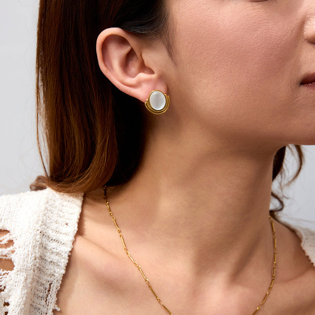 Jieding cross-border opal, titanium steel stud earrings, women's light luxury, high-end earrings, niche design earrings, stainless steel jewelry