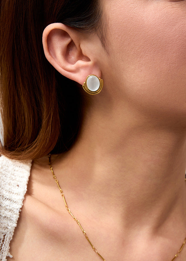 Jieding cross-border opal, titanium steel stud earrings, women's light luxury, high-end earrings, niche design earrings, stainless steel jewelry