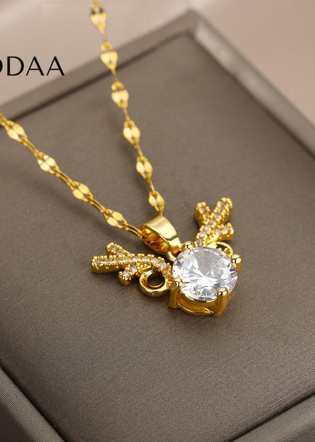 Debut Pendant Necklace | Gold Zirconia Stone Chain - Gold - Necklaces