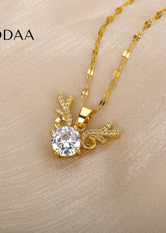 Debut Pendant Necklace | Gold Zirconia Stone Chain - Gold - Necklaces