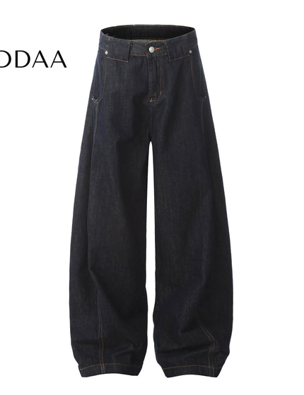Deep Blue Curved Blade Wide Leg Baggy Jeans - Dark Blue / S - Men’s Jeans