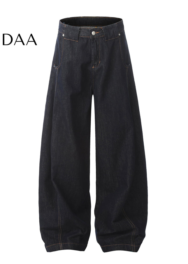 Deep Blue Curved Blade Wide Leg Baggy Jeans - Dark Blue / S - Men’s Jeans
