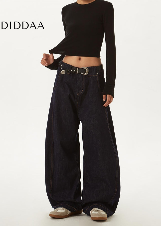 Deep Blue Curved Blade Wide Leg Baggy Jeans - Men’s Jeans