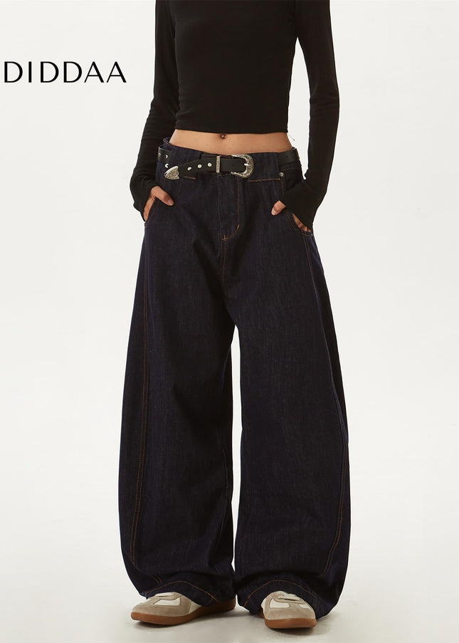 Deep Blue Curved Blade Wide Leg Baggy Jeans - Men’s Jeans