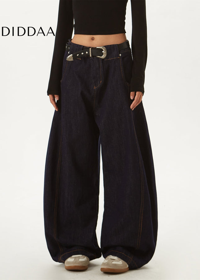 Deep Blue Curved Blade Wide Leg Baggy Jeans - Men’s Jeans