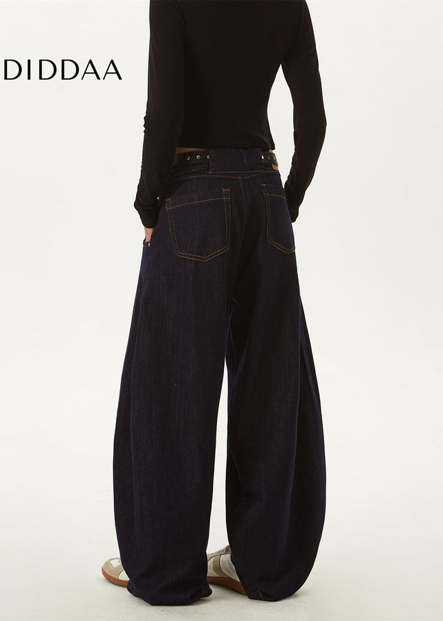 Deep Blue Curved Blade Wide Leg Baggy Jeans - Men’s Jeans