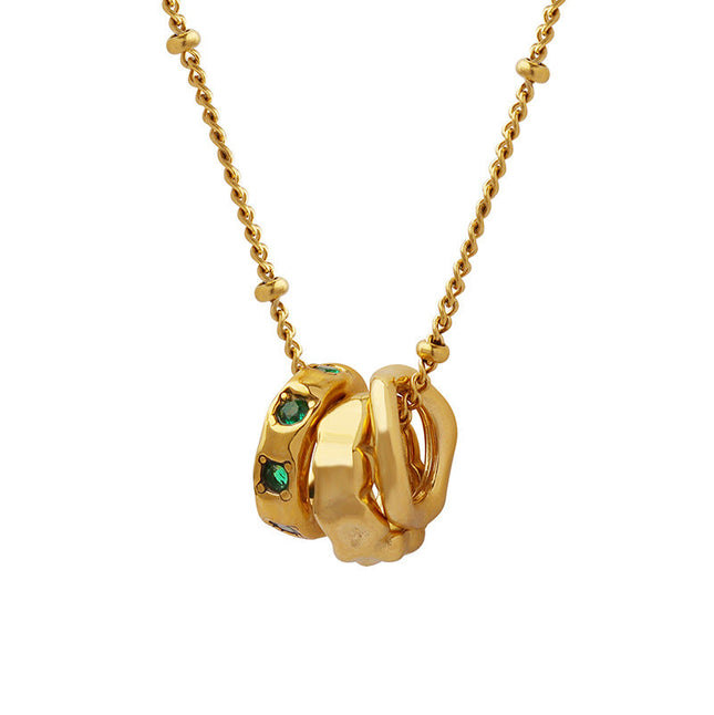 Japanese and Korean ins-style fashion OL titanium steel pendant inlaid with zircon, trendy personality accessories, versatile three-ring buckle necklace women