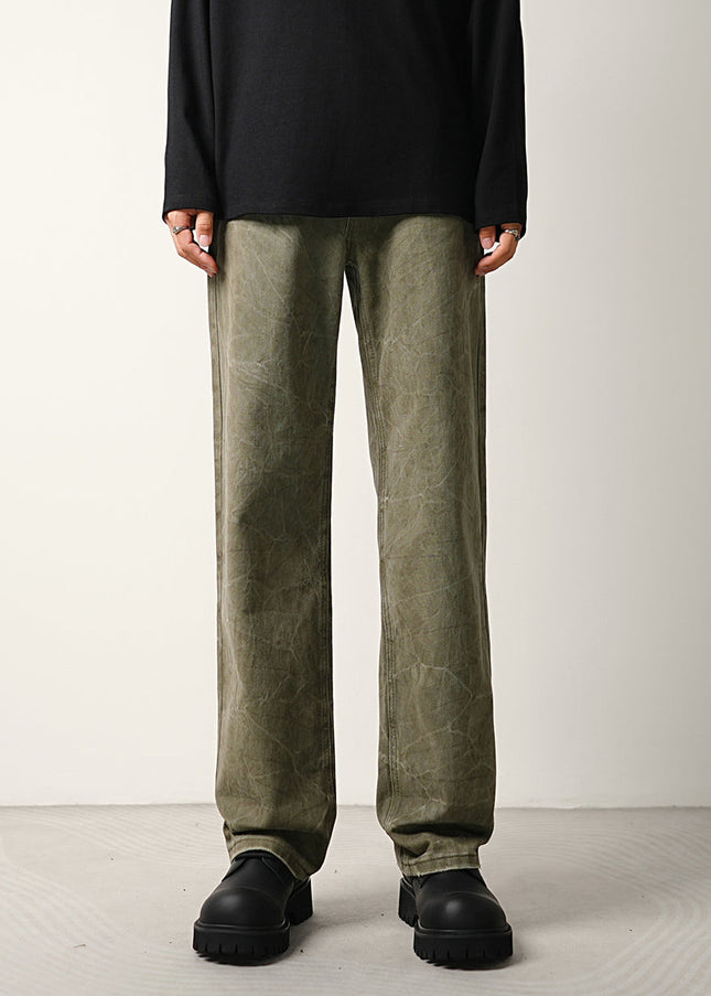 Denim Crackle Tie Wash Loose Straight Leg Jeans - 28 / Green - Men’s Jeans
