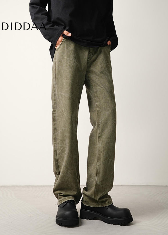 Denim Crackle Tie Wash Loose Straight Leg Jeans - Men’s Jeans