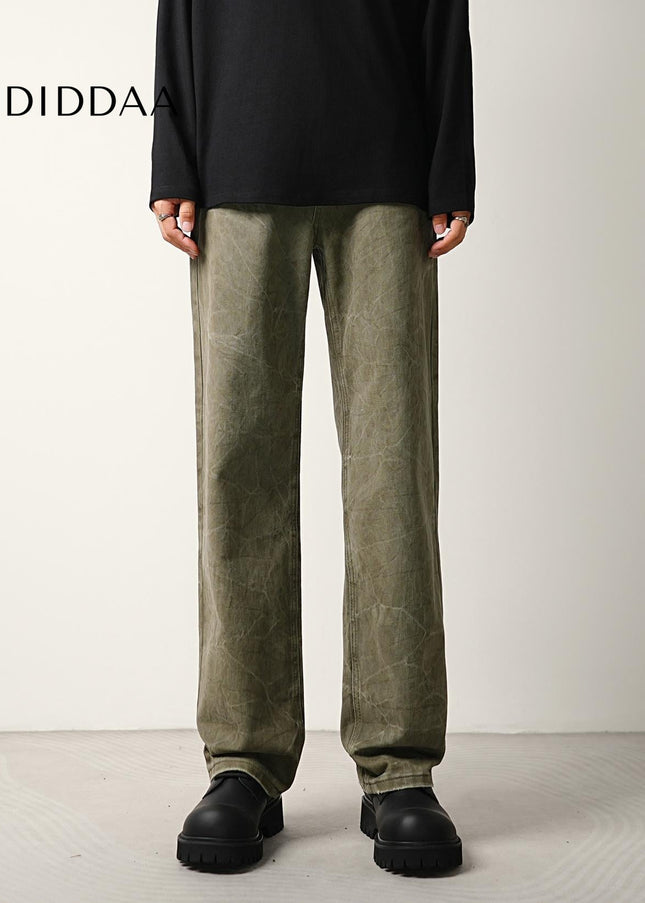 Denim Crackle Tie Wash Loose Straight Leg Jeans - Men’s Jeans