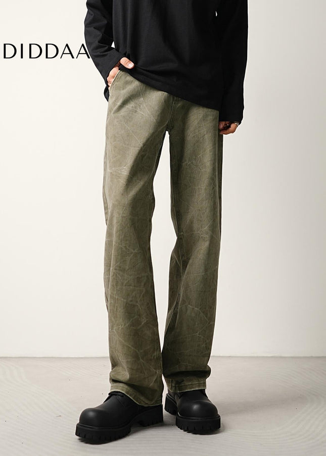 Denim Crackle Tie Wash Loose Straight Leg Jeans - Men’s Jeans