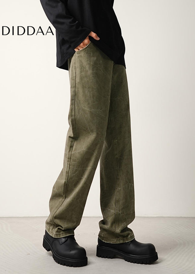 Denim Crackle Tie Wash Loose Straight Leg Jeans - Men’s Jeans