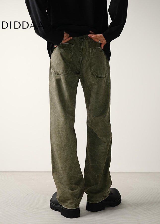 Denim Crackle Tie Wash Loose Straight Leg Jeans - Men’s Jeans