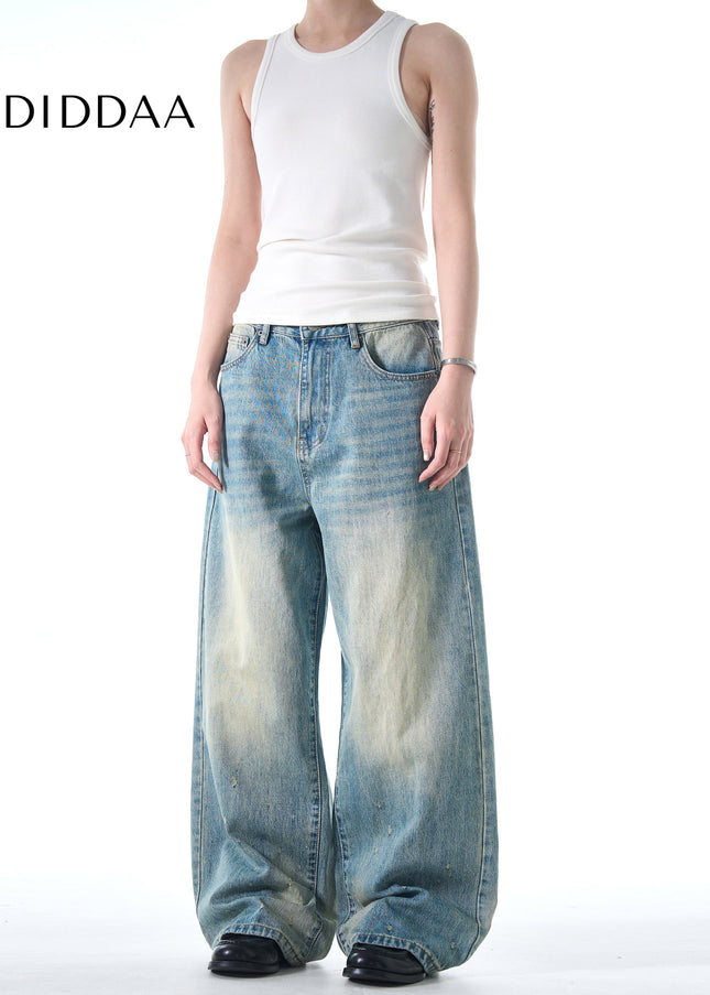 Denim Retro Frayed Design Loose Fit Straight-Leg Jeans - Men’s Jeans