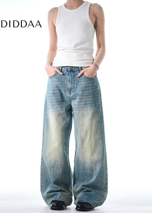 Denim Retro Frayed Design Loose Fit Straight-Leg Jeans - Men’s Jeans