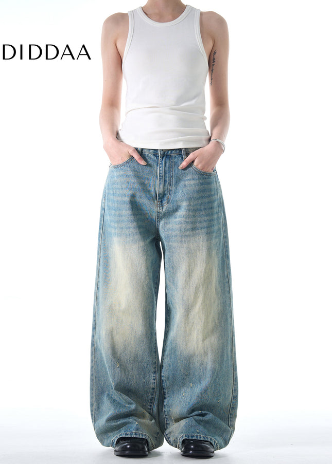 Denim Retro Frayed Design Loose Fit Straight-Leg Jeans - Men’s Jeans
