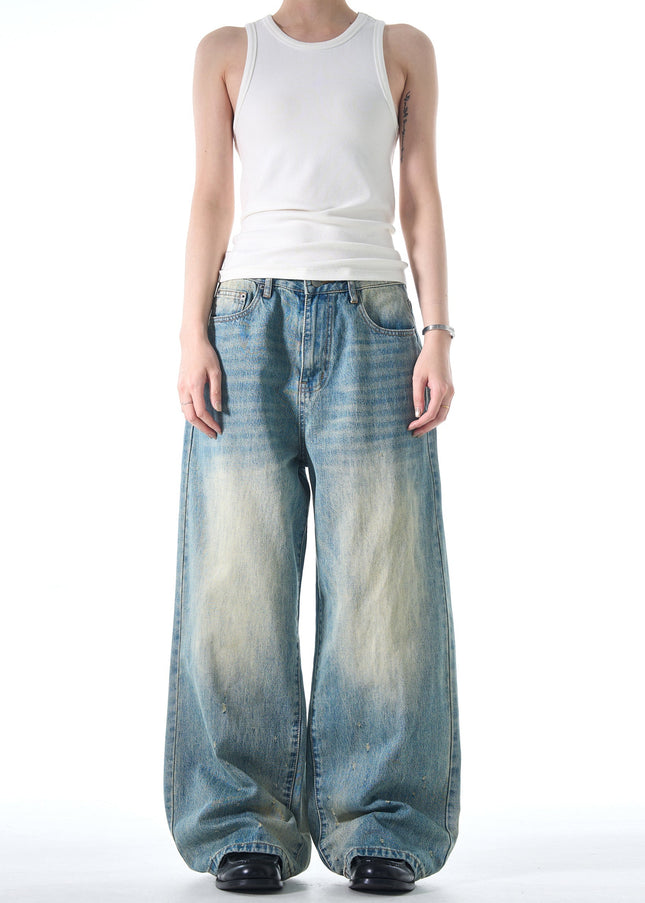 Denim Retro Frayed Design Loose Fit Straight-Leg Jeans - Men’s Jeans