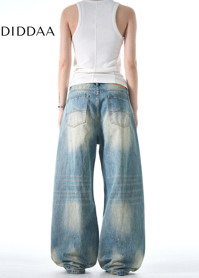 Denim Retro Frayed Design Loose Fit Straight-Leg Jeans - Men’s Jeans