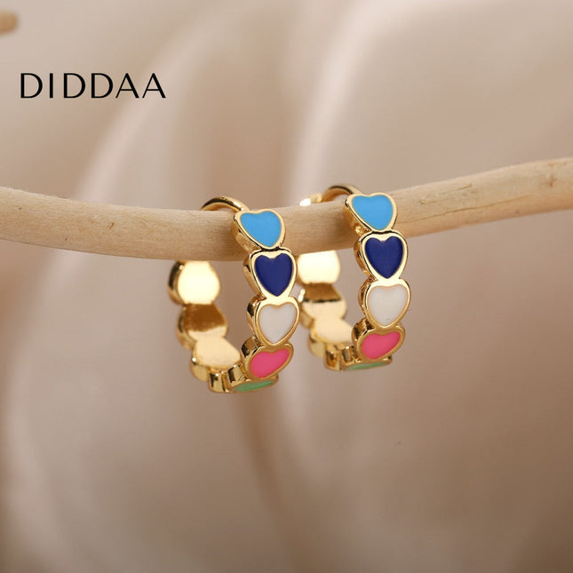 Desse Earrings | Gold Colorful Hearts Hoop Earrings - Earrings