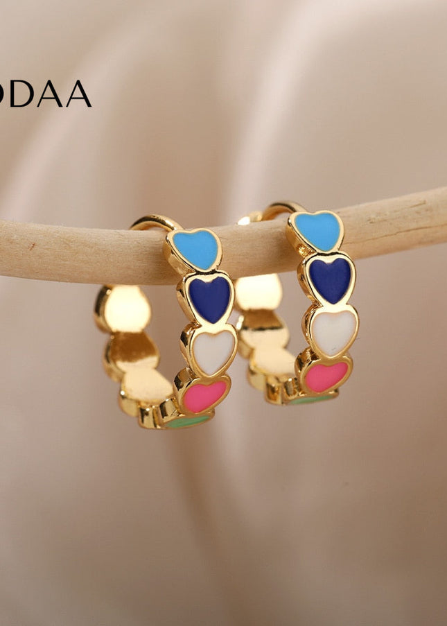 Desse Earrings | Gold Colorful Hearts Hoop Earrings - Earrings