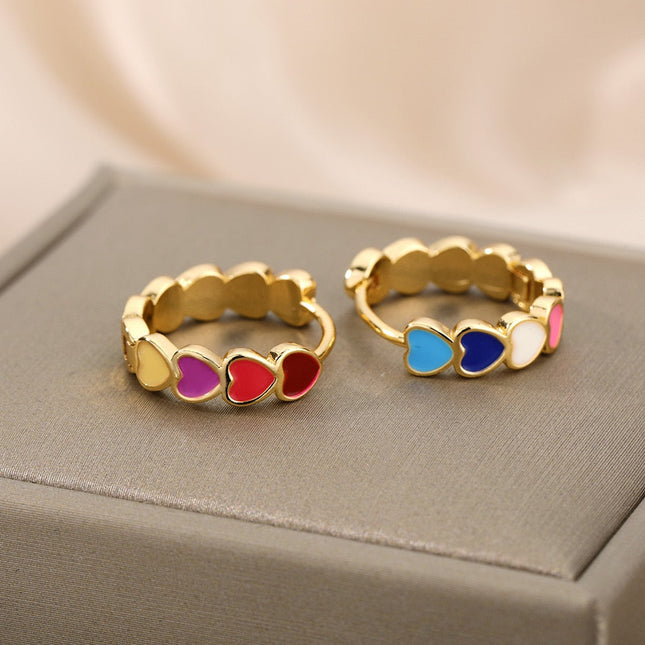 Desse Earrings | Gold Colorful Hearts Hoop Earrings - Gold - Earrings