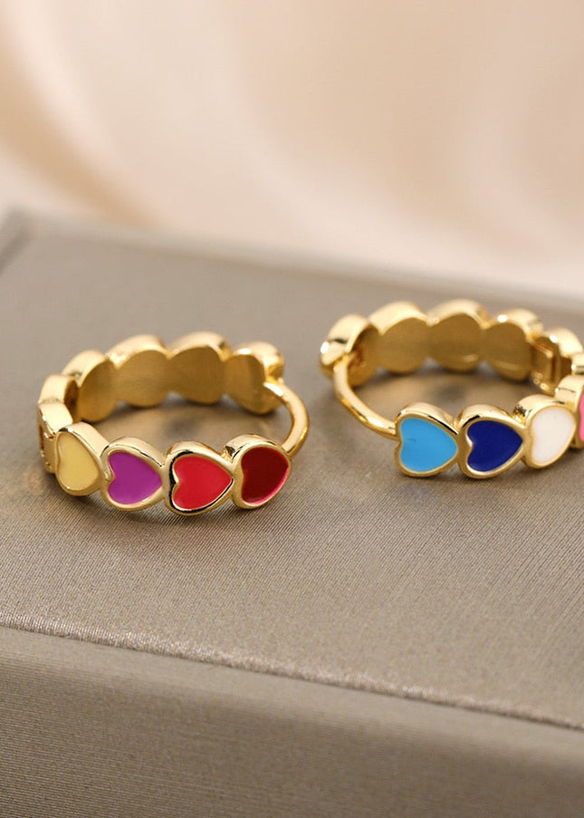 Desse Earrings | Gold Colorful Hearts Hoop Earrings - Gold - Earrings