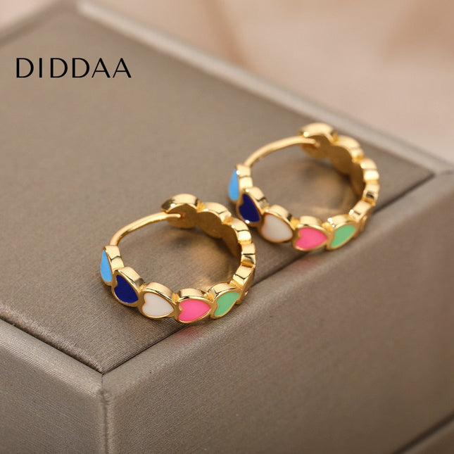 Desse Earrings | Gold Colorful Hearts Hoop Earrings - Earrings