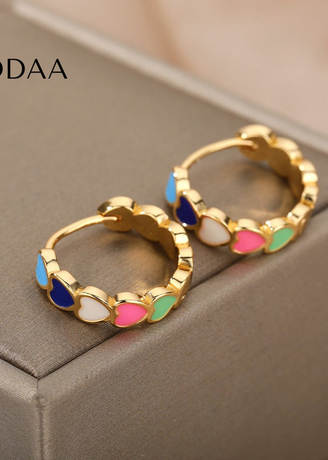 Desse Earrings | Gold Colorful Hearts Hoop Earrings - Earrings