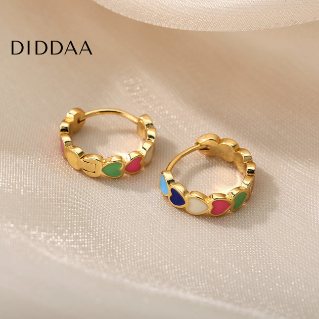 Desse Earrings | Gold Colorful Hearts Hoop Earrings - Earrings