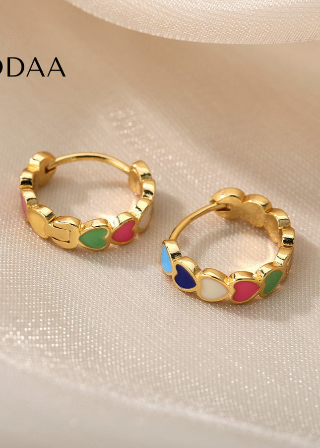 Desse Earrings | Gold Colorful Hearts Hoop Earrings - Earrings