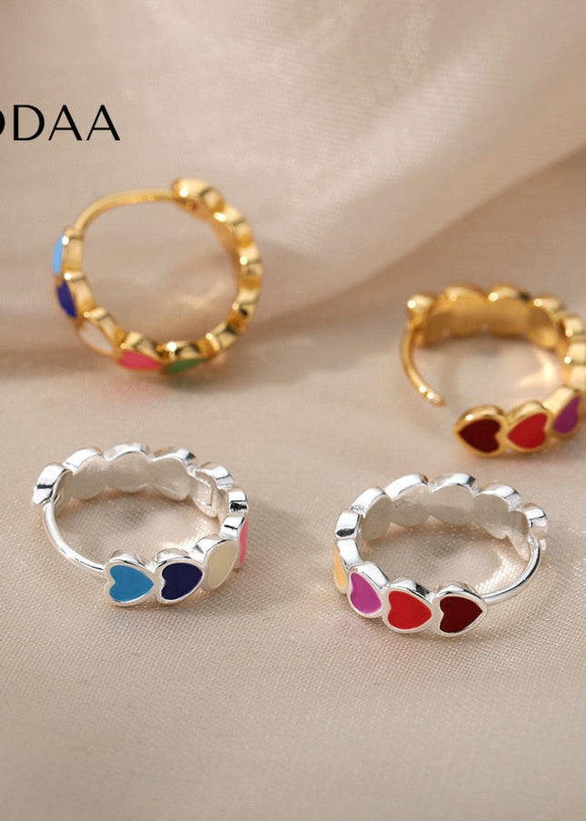 Desse Earrings | Gold Colorful Hearts Hoop Earrings - Silver - Earrings