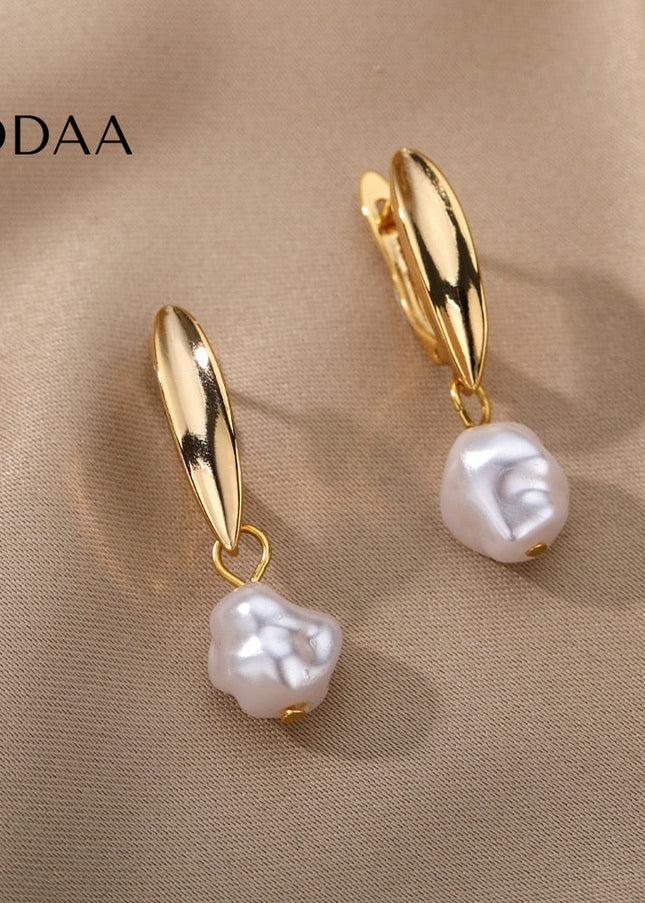 Detente Earrings | Gold Pearl Luxury Drop Earrings - Gold - Earrings