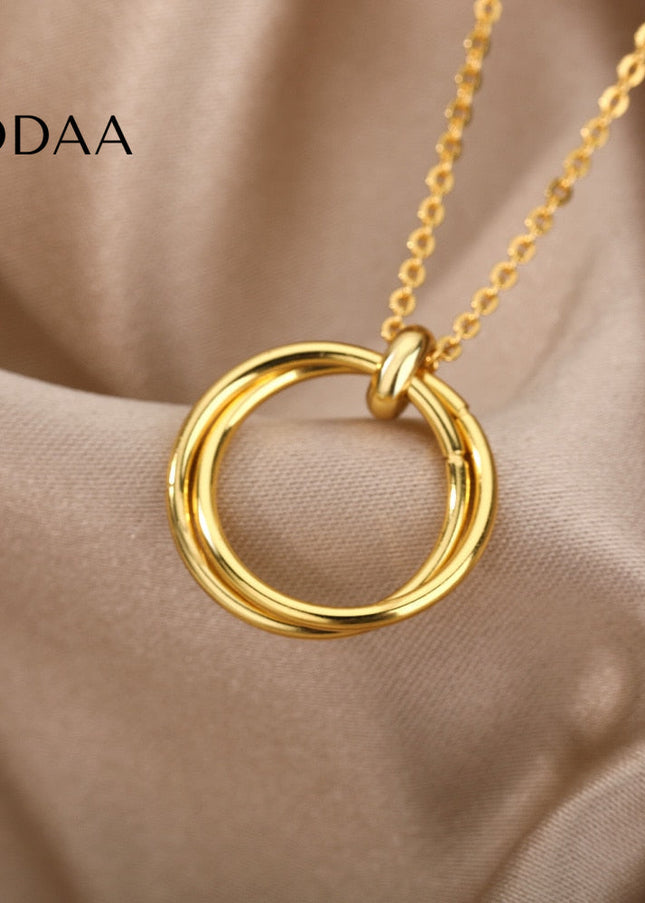 Deuce Pendant Necklace | Gold Double Ring Chain - Gold - Necklaces