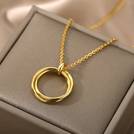 Deuce Pendant Necklace | Gold Double Ring Chain - Gold - Necklaces
