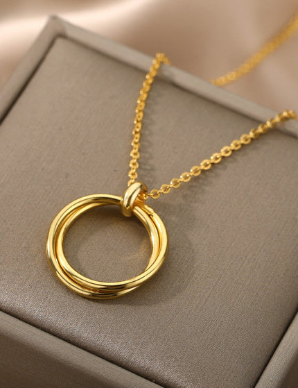 Deuce Pendant Necklace | Gold Double Ring Chain - Gold - Necklaces