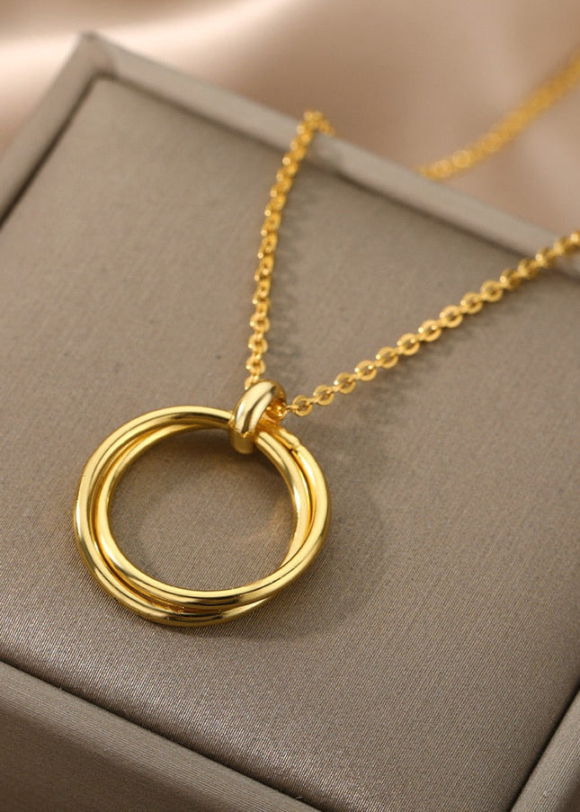 Deuce Pendant Necklace | Gold Double Ring Chain - Gold - Necklaces