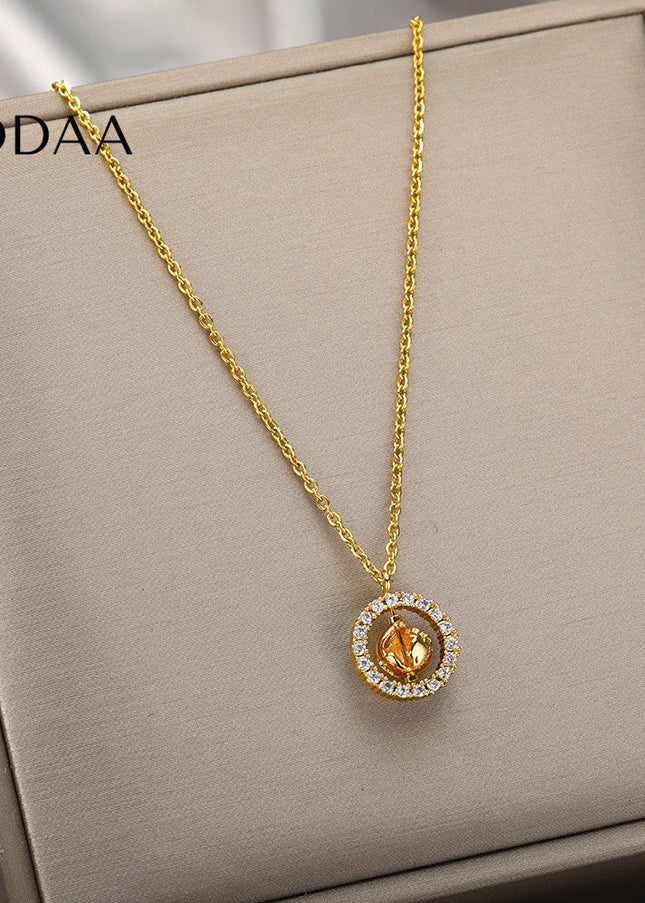 Dime Pendant Necklace | Gold Zirconia Chain - Gold - Necklaces