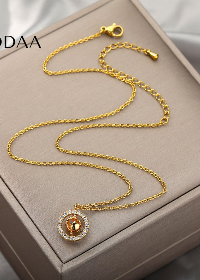Dime Pendant Necklace | Gold Zirconia Chain - Gold - Necklaces